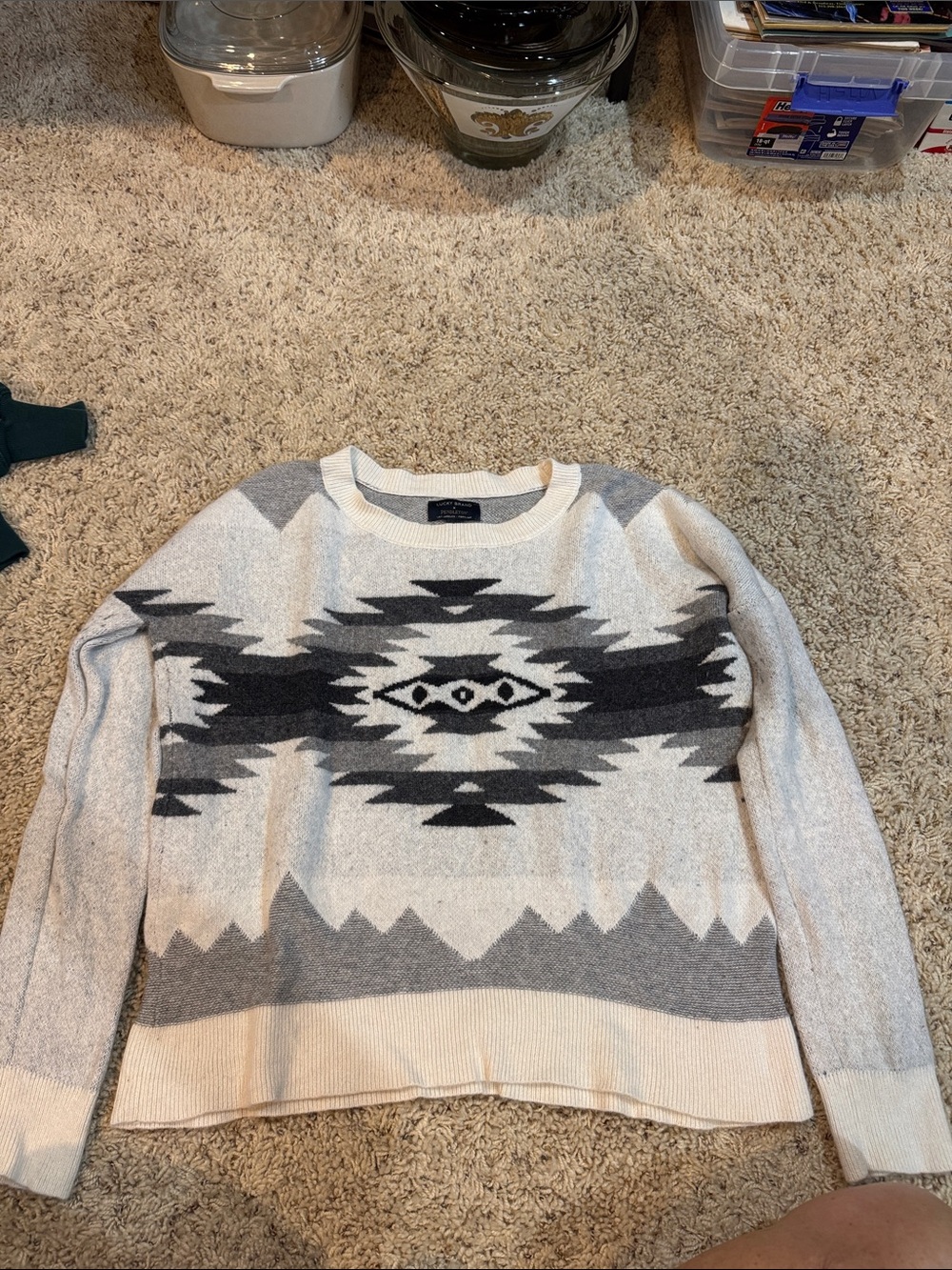Lucky Brand Cream & Black Aztec-Pattern Crew Neck Sweater